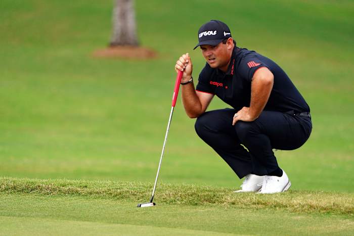 Patrick Reed looks over the sixth green during the final round of the season finale of the LIV Golf series at Trump National Doral.